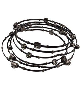 Seasonal Whispers Womens Black Metal Bracelets Set Crystal Accents Multi-Layer
